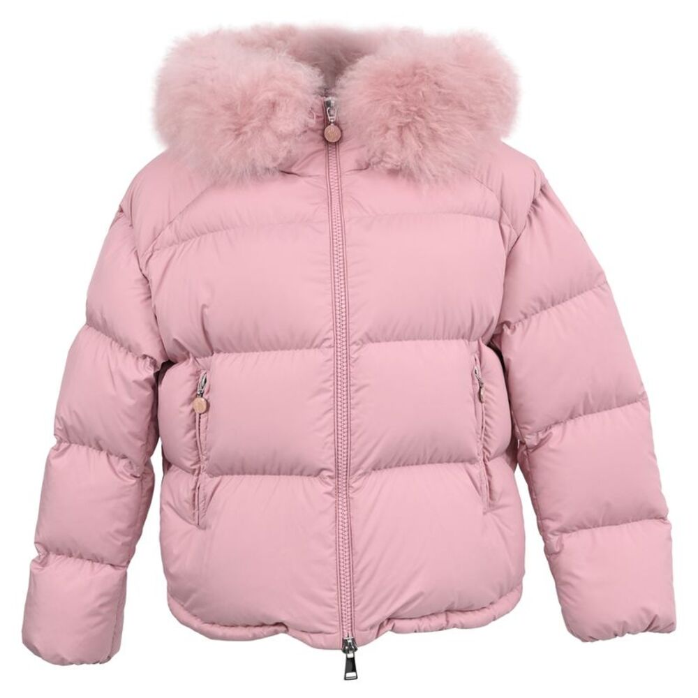 Moncler Mino Fur-Trimmed Down Jacket in Pink Polyester